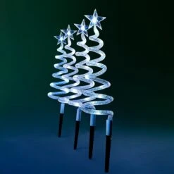 Solar Powered 4 Pack Christmas Swirl Tree Garden Stake Lights