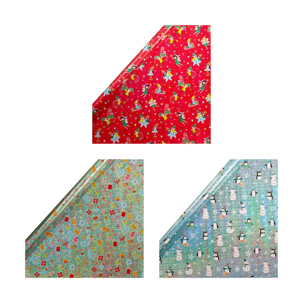 4m Christmas Holographic Roll Wrap - Assorted 3 4m Christmas Holographic Roll Wrap - Assorted - Image 3
