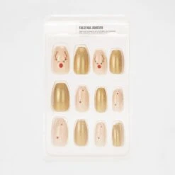 OXX Cosmetics All Is Bright 24 Pack False Nails With Adhesive - Coffin Shape, Christmas Reindeer And Glitter