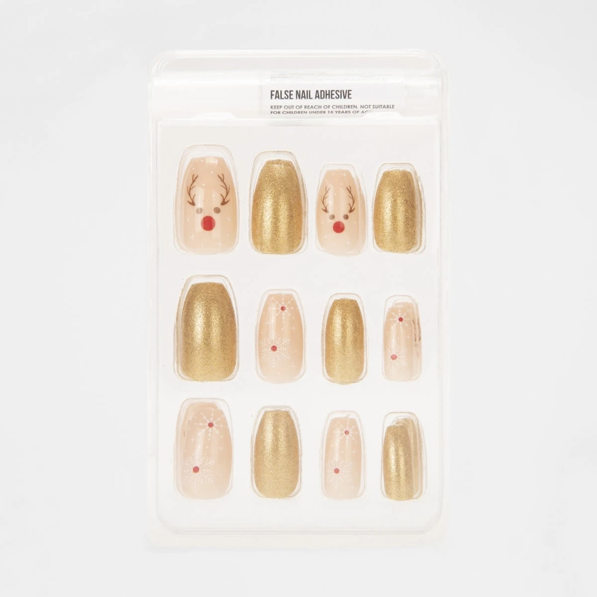 OXX Cosmetics All Is Bright 24 Pack False Nails With Adhesive - Coffin Shape, Christmas Reindeer And Glitter 1 OXX Cosmetics All Is Bright 24 Pack False Nails With Adhesive - Coffin Shape, Christmas Reindeer And Glitter