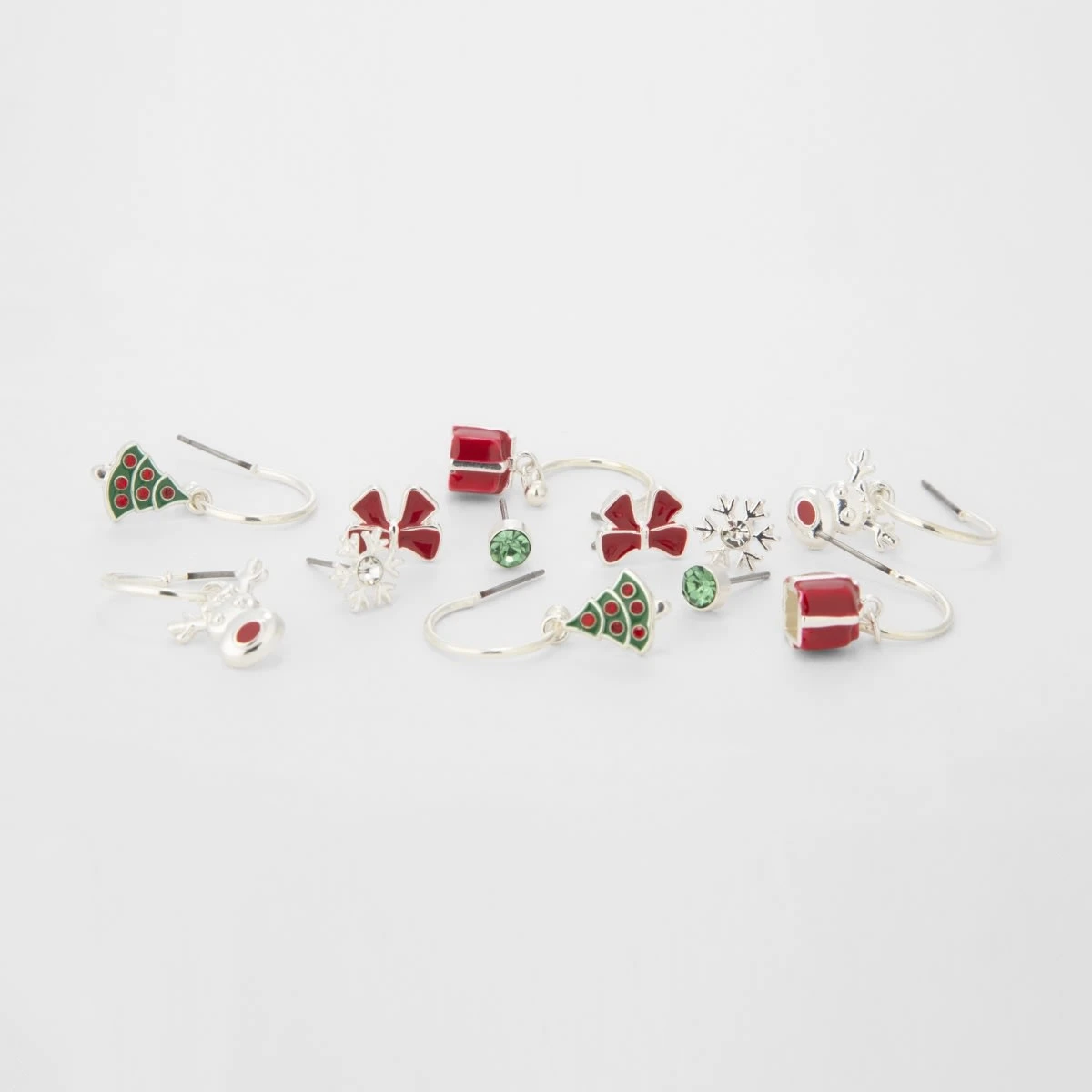 6 Pack Christmas Stud And Hoop Earrings - Silver Tone, Red And Green 4 6 Pack Christmas Stud And Hoop Earrings - Silver Tone, Red And Green - Image 4