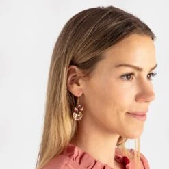 Christmas Candy Cane Earrings - Gold Tone And Red