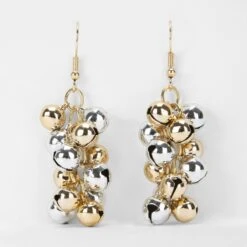 Christmas Cluster Bead Earrings - Silver Tone And Gold Tone