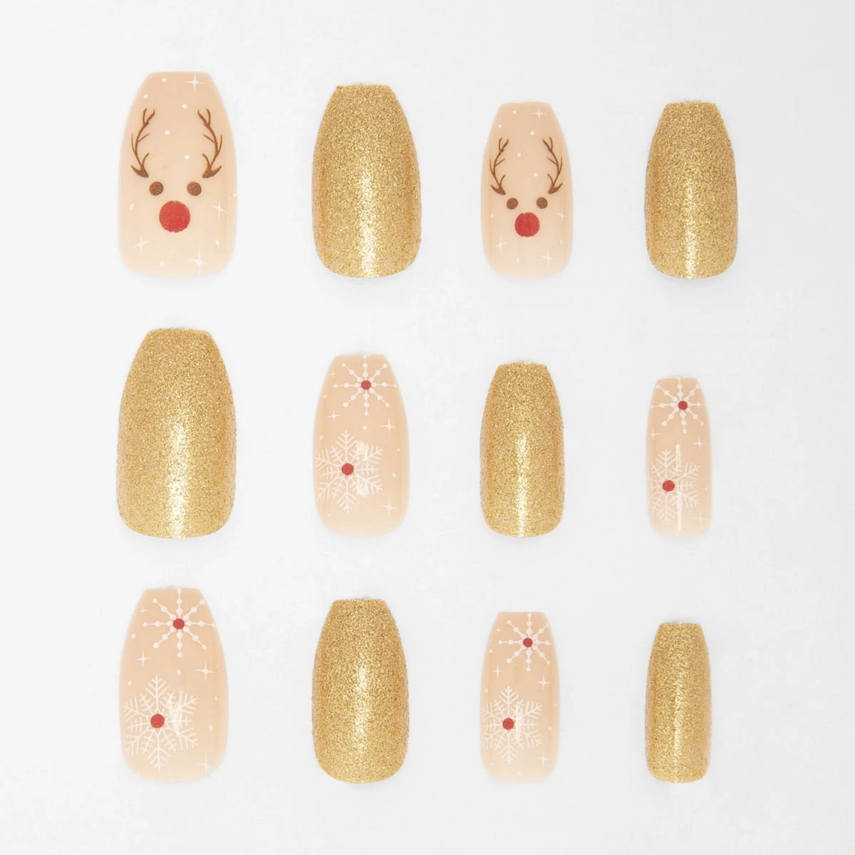 OXX Cosmetics All Is Bright 24 Pack False Nails With Adhesive - Coffin Shape, Christmas Reindeer And Glitter 2 OXX Cosmetics All Is Bright 24 Pack False Nails With Adhesive - Coffin Shape, Christmas Reindeer And Glitter - Image 2