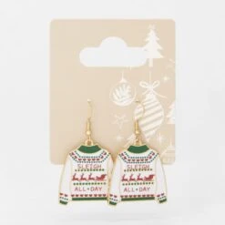 Christmas Sweater Earrings - Gold Tone, White, Red And Green -Christmas Gift Shop 35945eb0 d1d8 431d 97d4 740e0725fee4