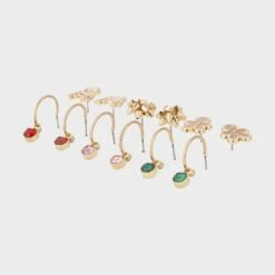 6 Pack Christmas Diamante Stud And Hoop Earrings - Gold Tone, Red, Pink And Green -Christmas Gift Shop 36a8d43d 7426 4c6b a57d 8e201a3f3a8b