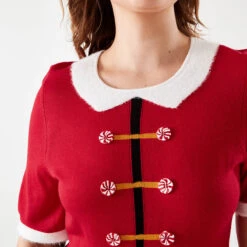 Short Sleeve Christmas Knit Midi Dress