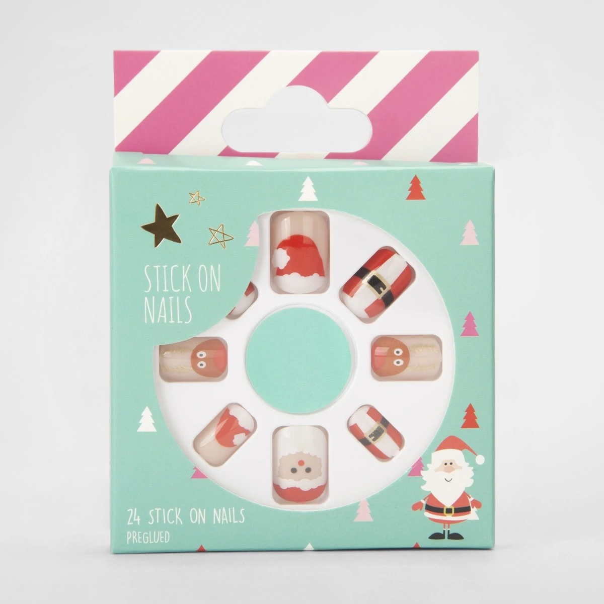 24 Pack Pre-Glued Stick-On Nails - Christmas Santa And Rudolph 3 24 Pack Pre-Glued Stick-On Nails - Christmas Santa And Rudolph - Image 3