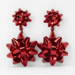 Christmas Double Rosette Earrings - Red