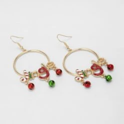 Christmas Jingle Earrings - Gold Tone, Red And Green