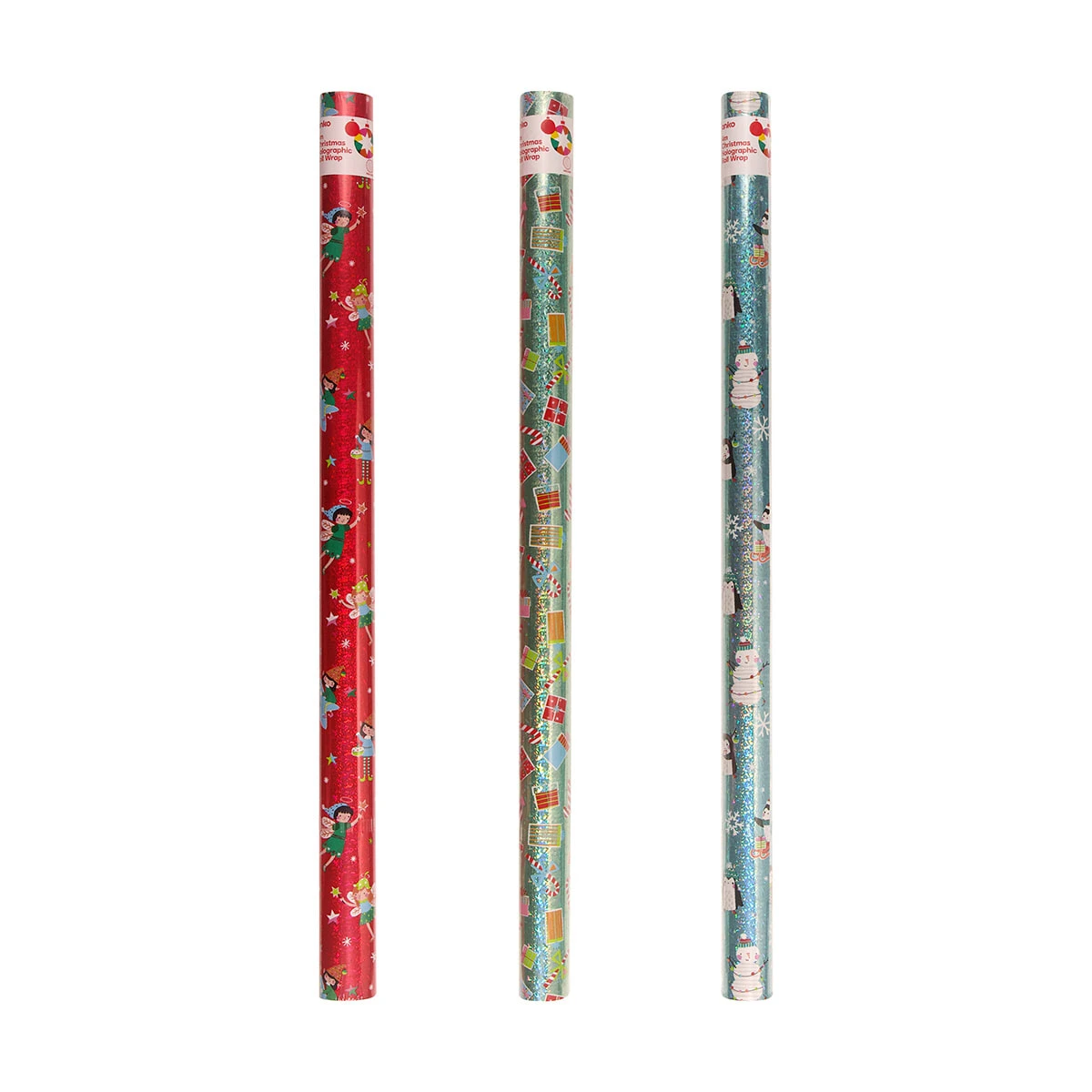 4m Christmas Holographic Roll Wrap - Assorted 2 4m Christmas Holographic Roll Wrap - Assorted - Image 2