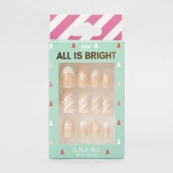 OXX Cosmetics All Is Bright 24 Pack False Nails With Adhesive - Almond Shape, Christmas Snowflake