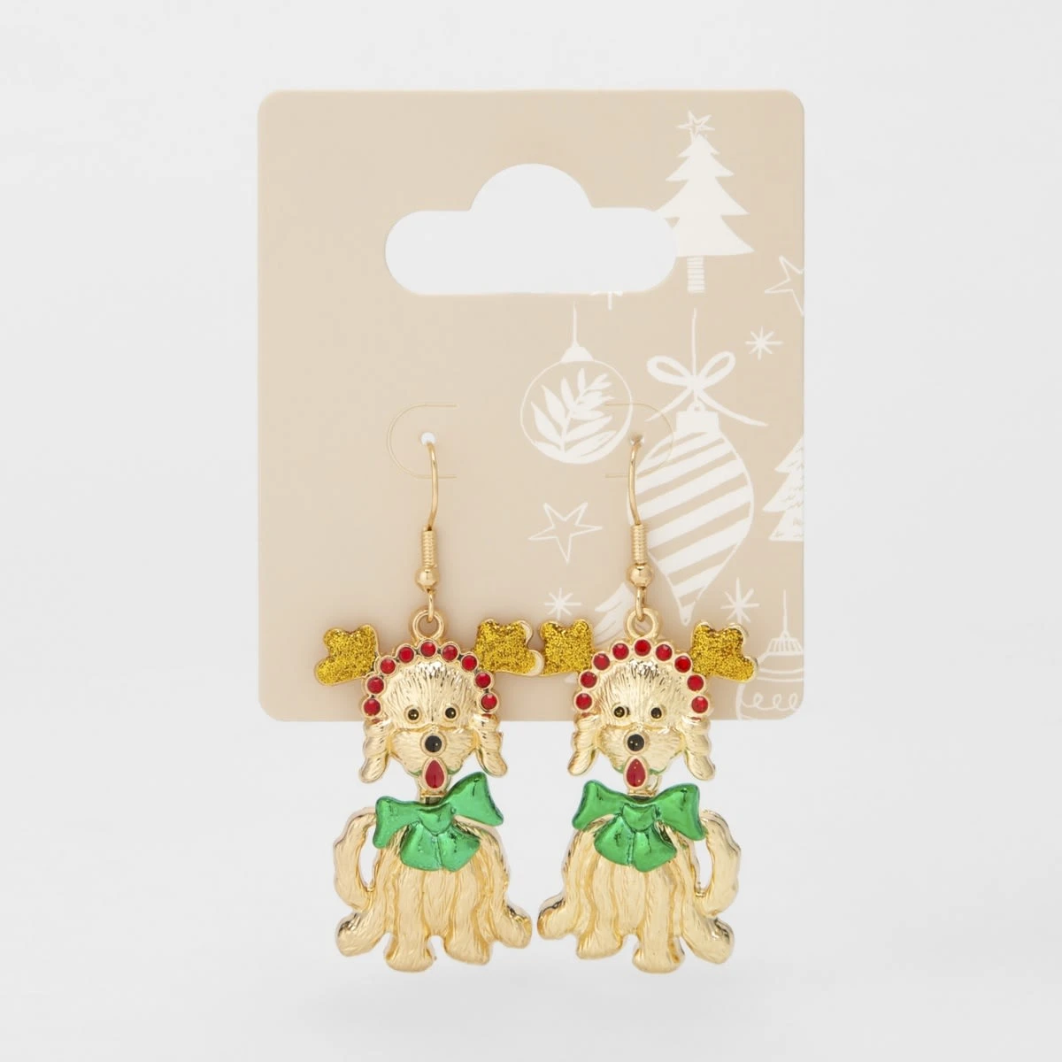 Christmas Dog Earrings - Gold Tone, Red And Green 5 Christmas Dog Earrings - Gold Tone, Red And Green - Image 5