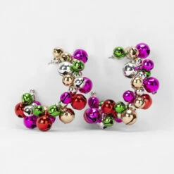 Christmas Bell Earrings - Pink, Red, Green, Silver Tone And Gold Tone