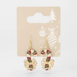 Christmas Candy Cane Earrings - Gold Tone And Red -Christmas Gift Shop 6827a7e5 16b4 4276 b39a 766844678a49