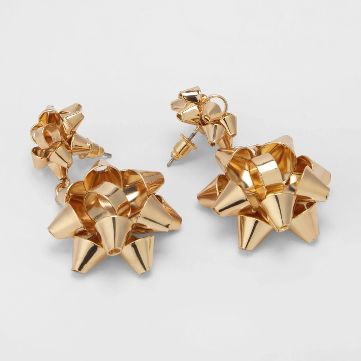 Christmas Double Rosette Earrings - Gold Tone 3 Christmas Double Rosette Earrings - Gold Tone - Image 3