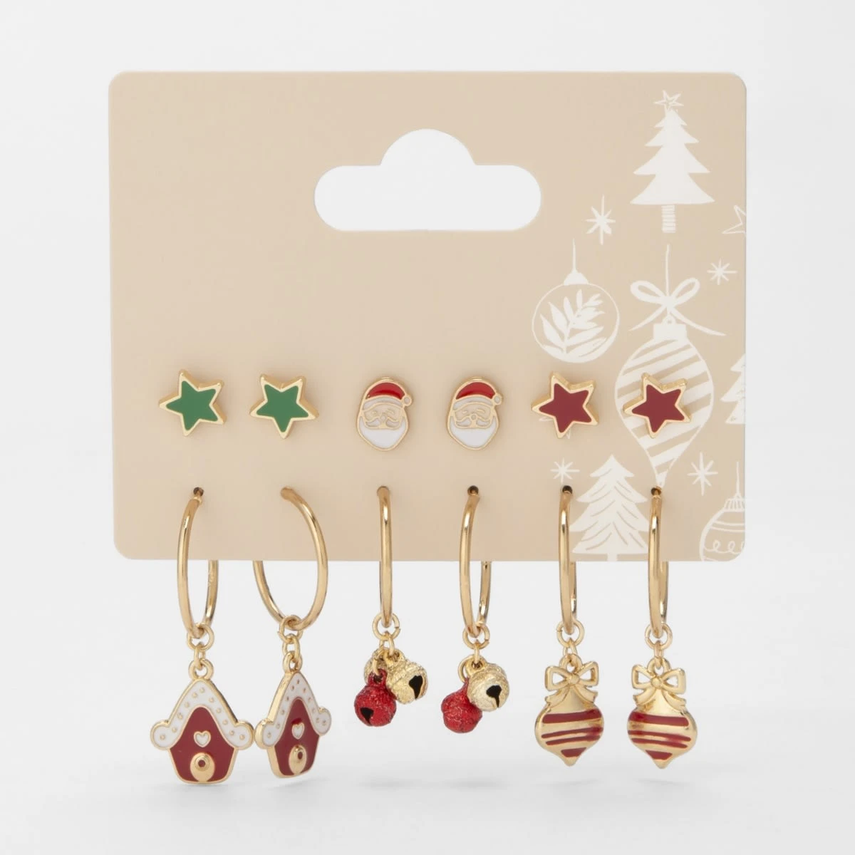6 Pack Christmas Santa Stud And Hoop Earrings - Gold Tone And Red 2 6 Pack Christmas Santa Stud And Hoop Earrings - Gold Tone And Red - Image 2
