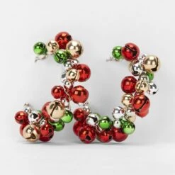 Christmas Bells Earrings - Green, Red, Silver And Gold Tone