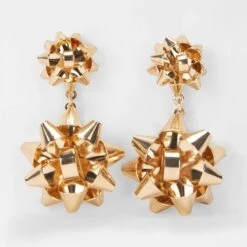 Christmas Double Rosette Earrings - Gold Tone