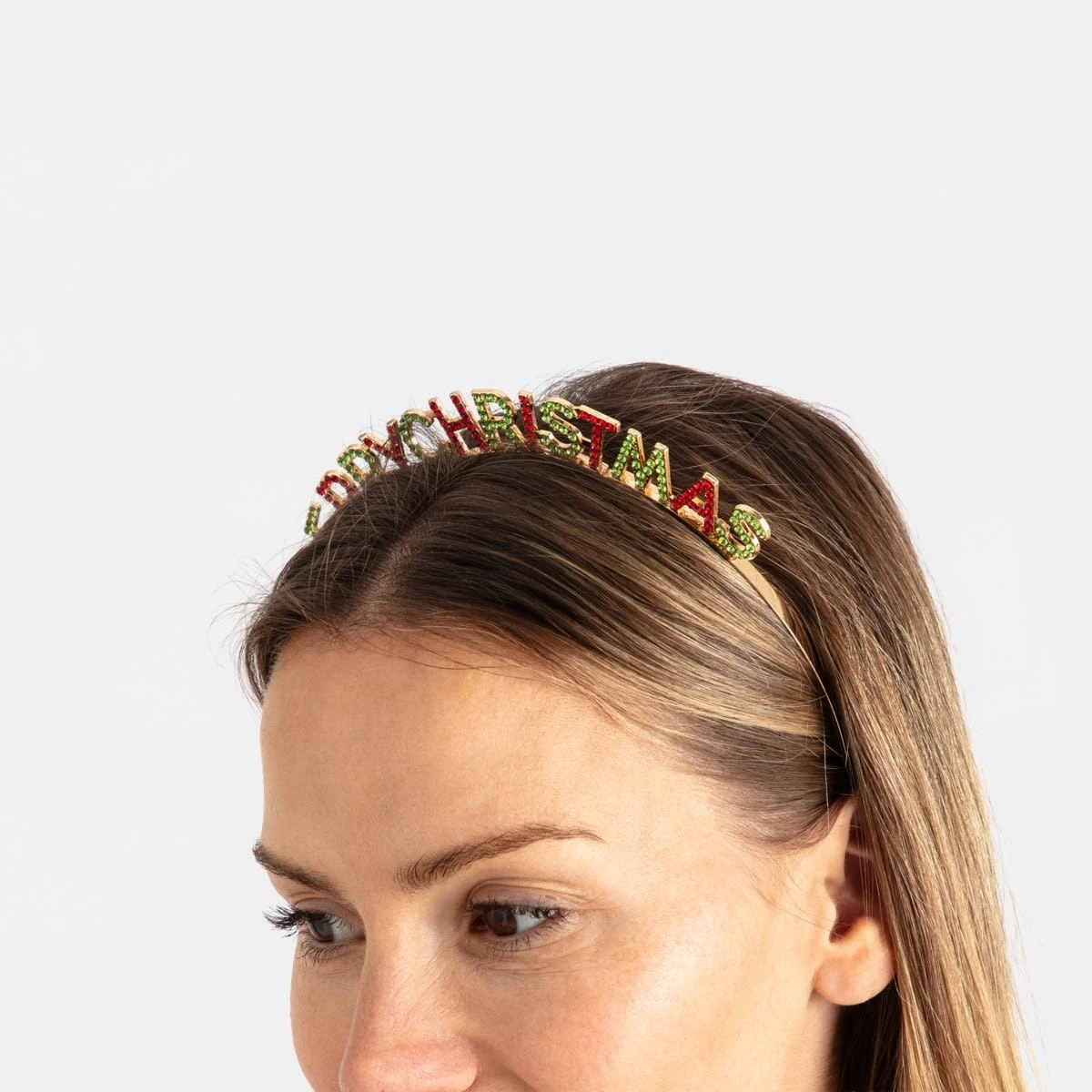 Merry Christmas Headband - Gold Tone, Green And Red 2 Merry Christmas Headband - Gold Tone, Green And Red - Image 2