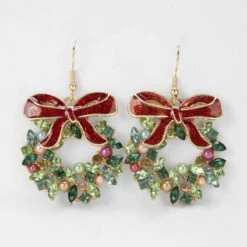 Christmas Wreath Drop Earrings - Green And Gold Tone -Christmas Gift Shop adbd5307 f04e 4f7a a846 2c8eb61f02e9