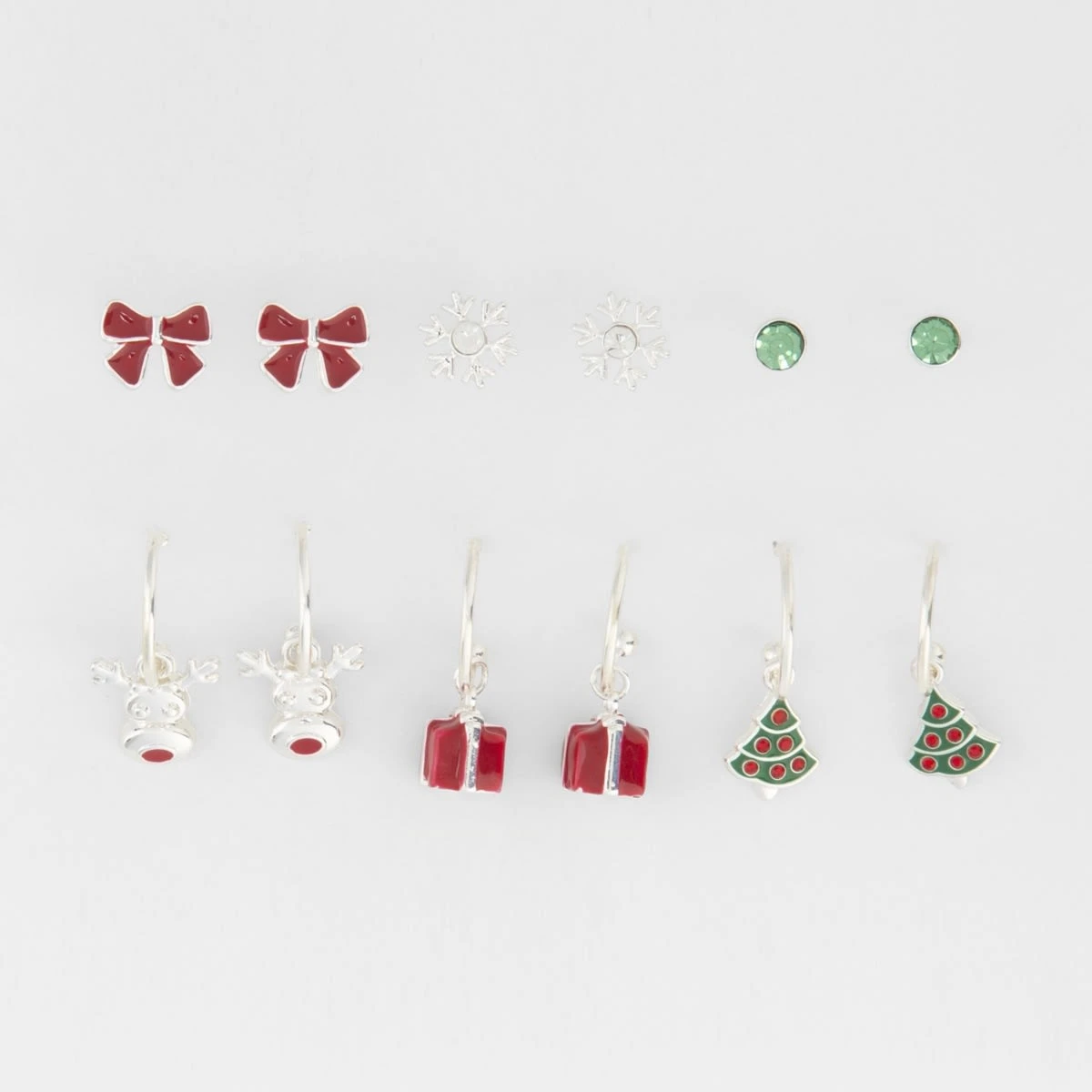 6 Pack Christmas Stud And Hoop Earrings - Silver Tone, Red And Green 5 6 Pack Christmas Stud And Hoop Earrings - Silver Tone, Red And Green - Image 5