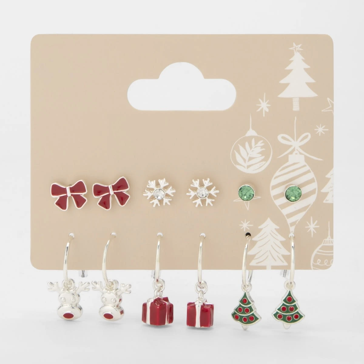 6 Pack Christmas Stud And Hoop Earrings - Silver Tone, Red And Green 2 6 Pack Christmas Stud And Hoop Earrings - Silver Tone, Red And Green - Image 2