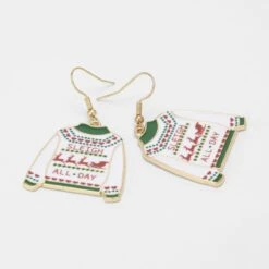 Christmas Sweater Earrings - Gold Tone, White, Red And Green -Christmas Gift Shop b198cf8f d692 4d33 aa87 3d41ed988eb0