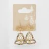 Christmas Gem Bell Earrings - Gold Tone