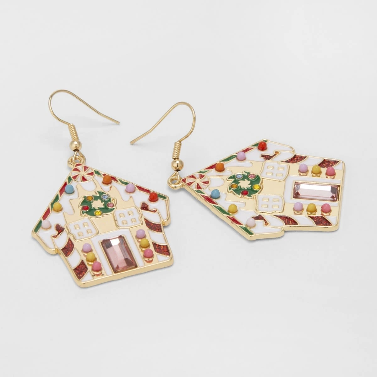 Christmas House Drop Earrings - Gold Tone 2 Christmas House Drop Earrings - Gold Tone - Image 2