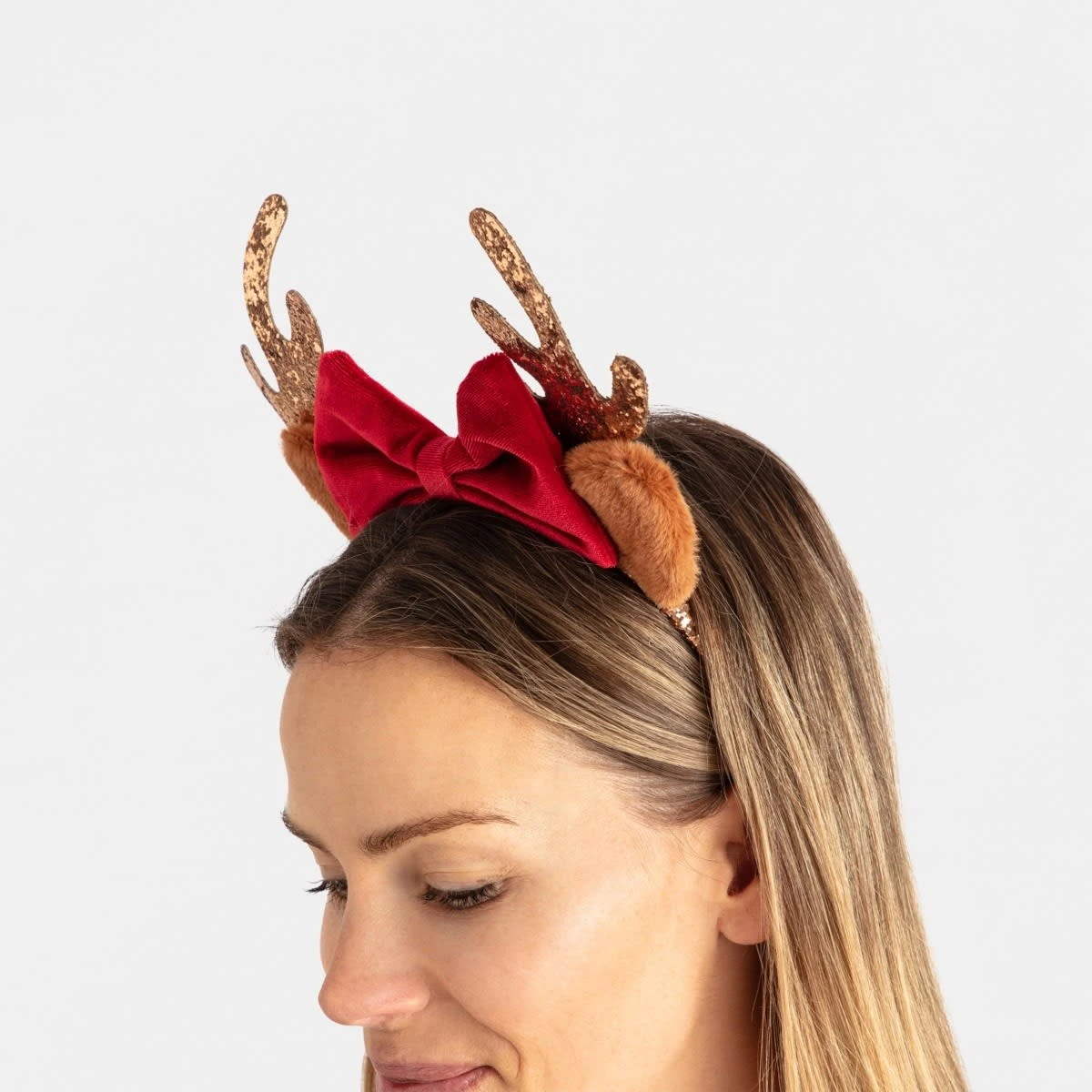 Christmas Pretty Bow Headband - Gold Tone And Red 3 Christmas Pretty Bow Headband - Gold Tone And Red - Image 3