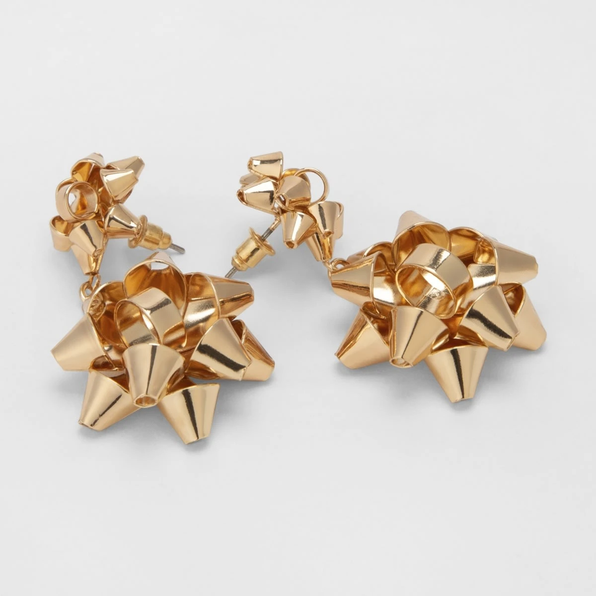 Christmas Double Rosette Earrings - Gold Tone 2 Christmas Double Rosette Earrings - Gold Tone - Image 2