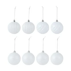 8 Pack 8cm Christmas Baubles - White