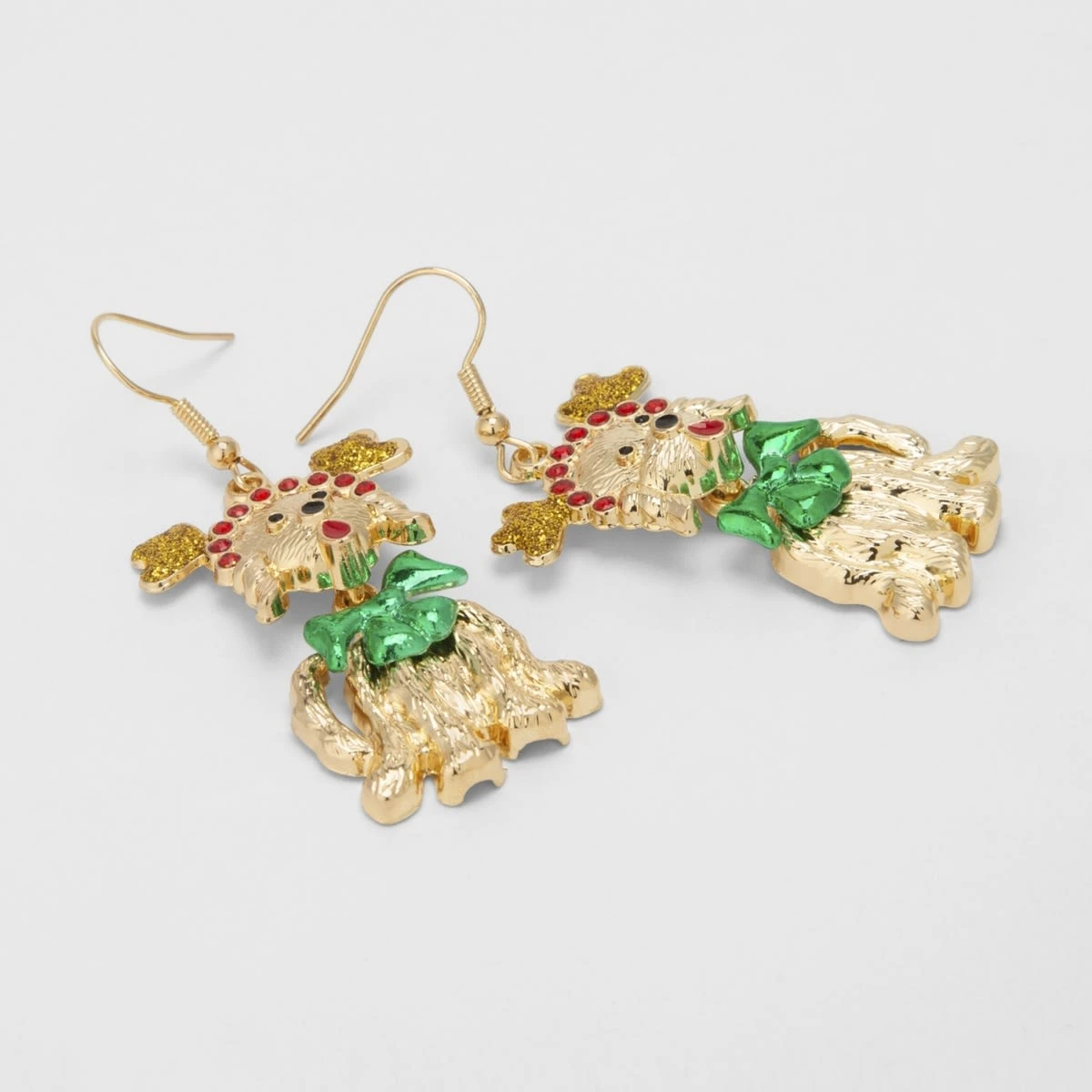Christmas Dog Earrings - Gold Tone, Red And Green 4 Christmas Dog Earrings - Gold Tone, Red And Green - Image 4