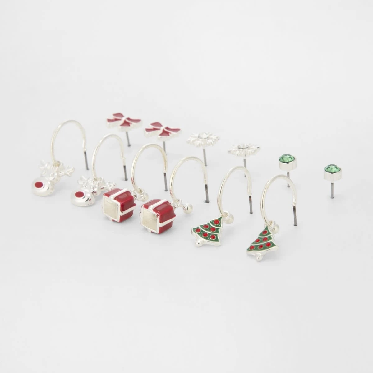 6 Pack Christmas Stud And Hoop Earrings - Silver Tone, Red And Green 3 6 Pack Christmas Stud And Hoop Earrings - Silver Tone, Red And Green - Image 3