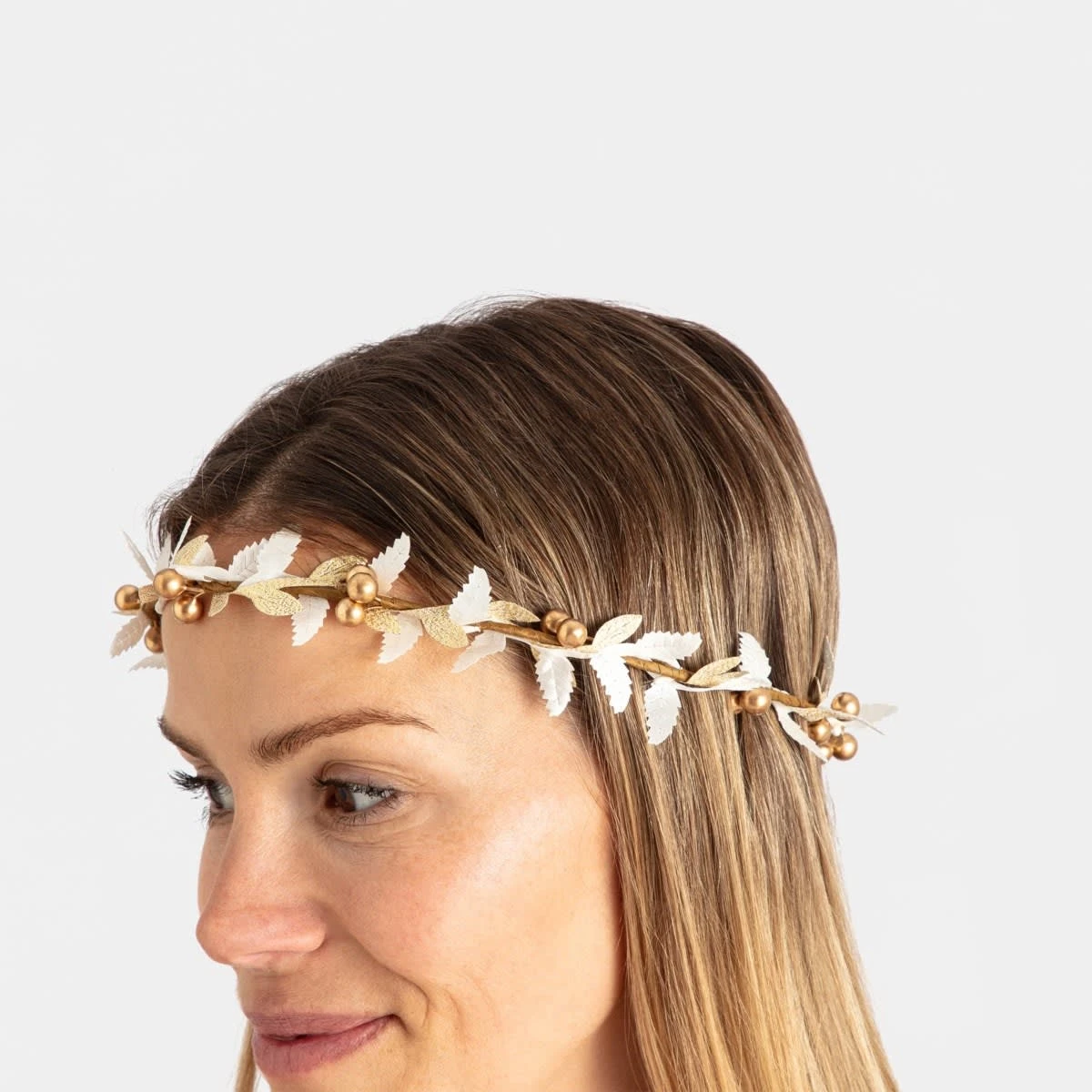 Christmas Hair Wreath - White And Gold Tone 2 Christmas Hair Wreath - White And Gold Tone - Image 2