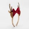 Christmas Pretty Bow Headband - Gold Tone And Red