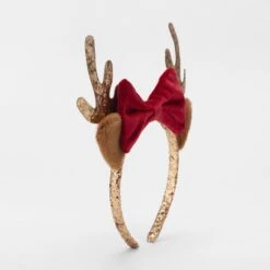 Christmas Pretty Bow Headband - Gold Tone And Red