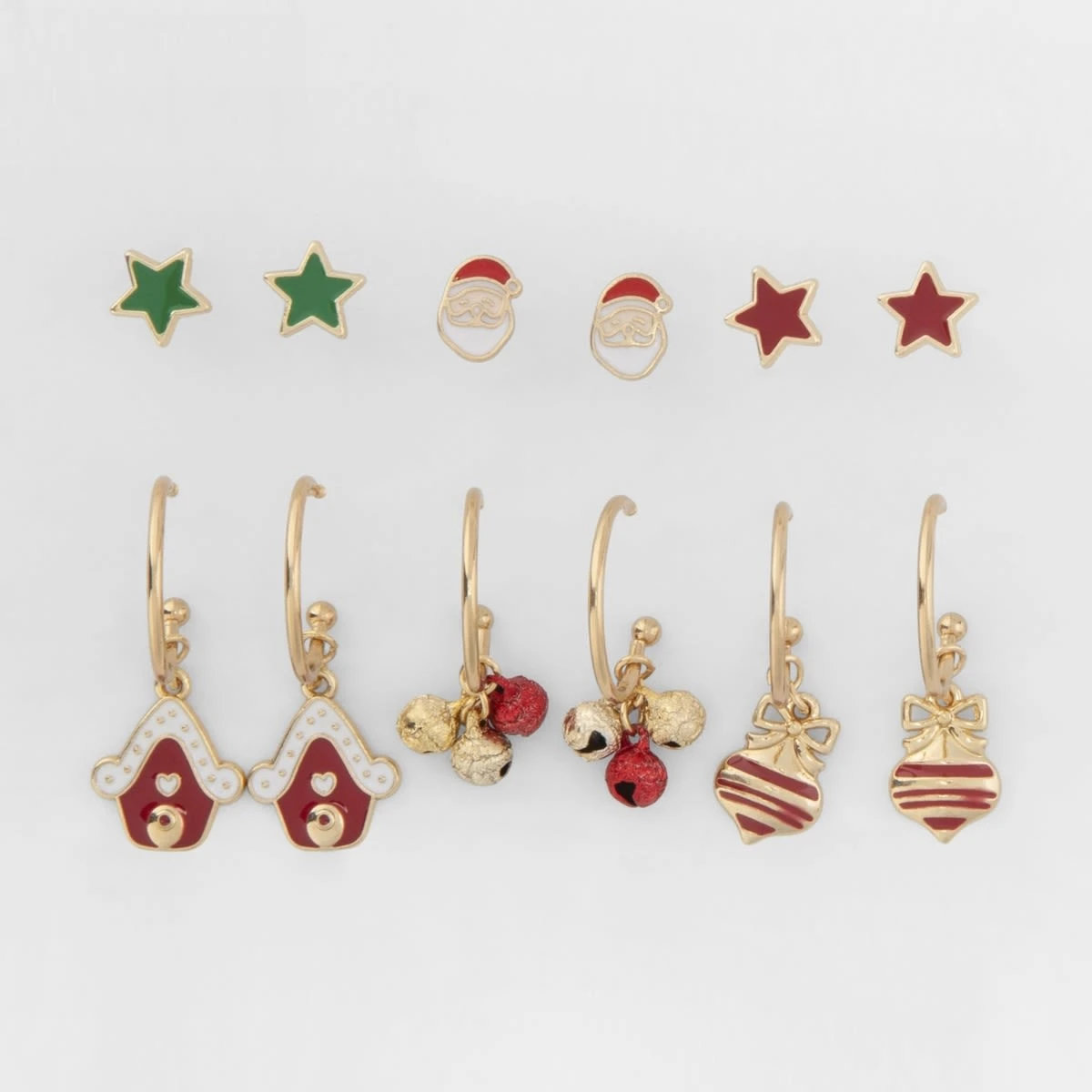 6 Pack Christmas Santa Stud And Hoop Earrings - Gold Tone And Red 5 6 Pack Christmas Santa Stud And Hoop Earrings - Gold Tone And Red - Image 5