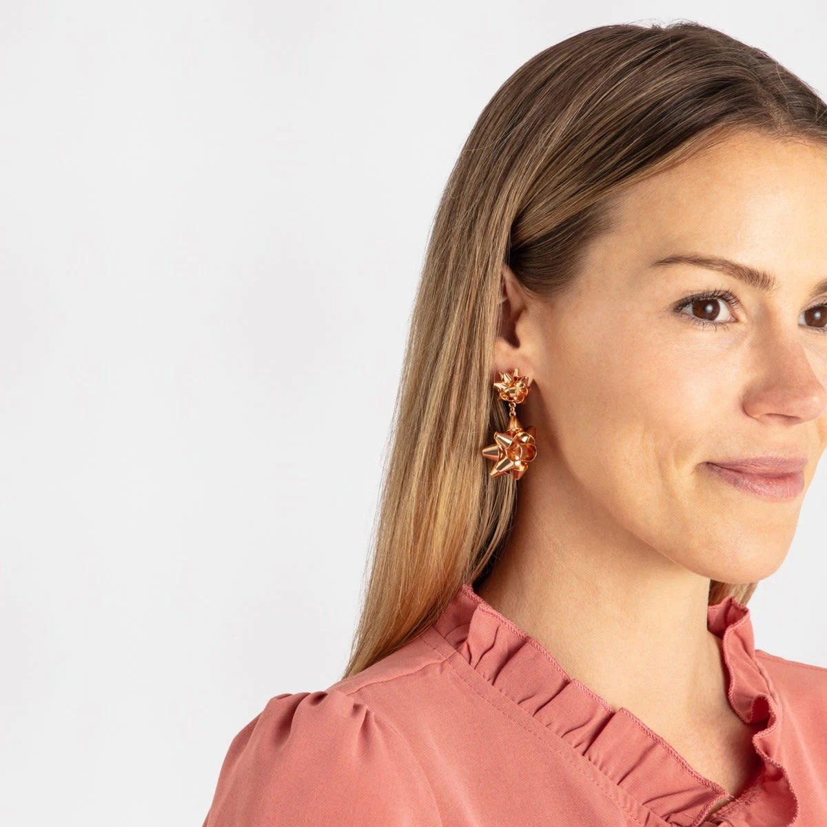 Christmas Double Rosette Earrings - Gold Tone 4 Christmas Double Rosette Earrings - Gold Tone - Image 4