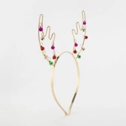 Christmas Antler Bells Headband - Gold Tone, Green, Red And Pink