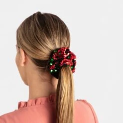 2 Pack Christmas Scrunchies - Gold Tone And Red
