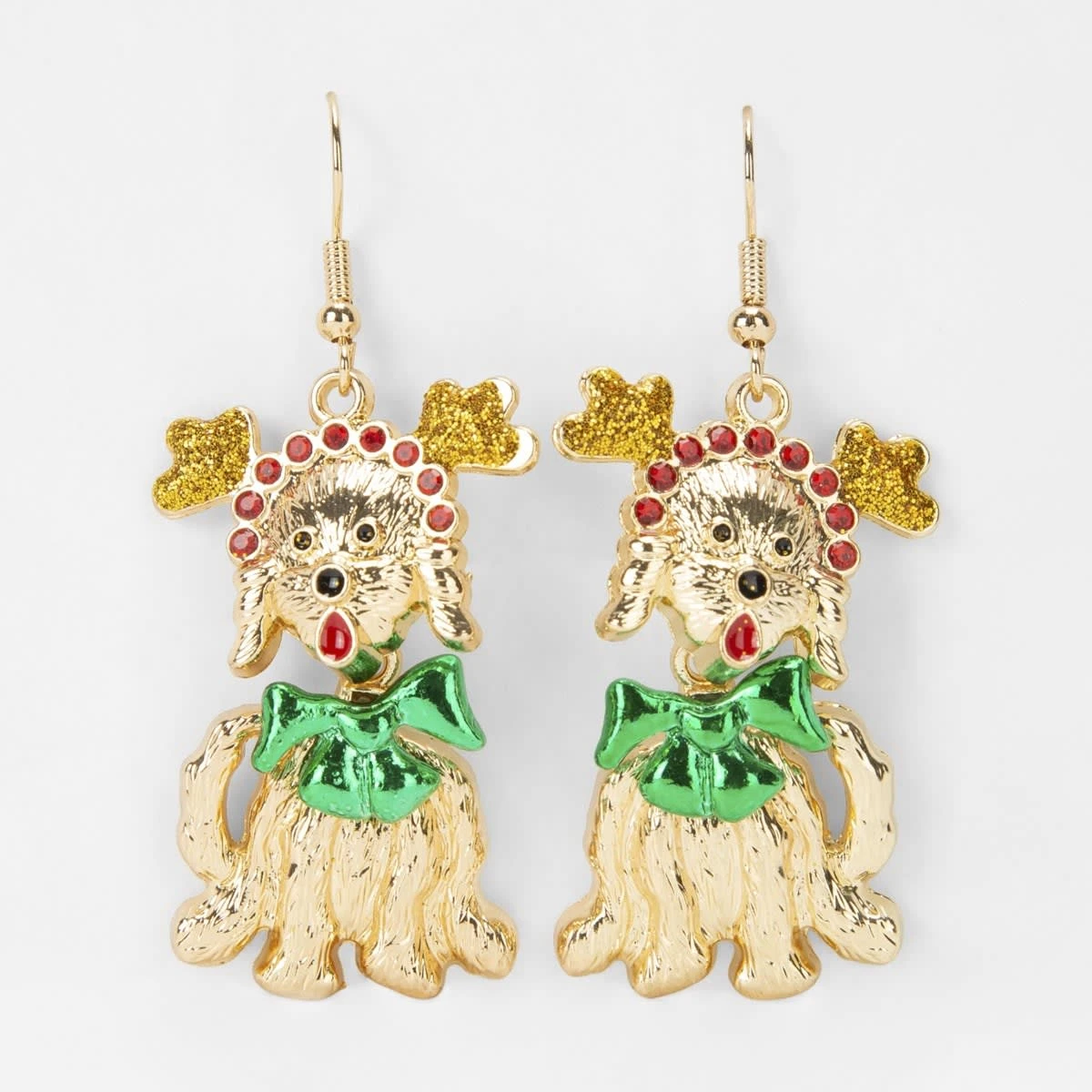 Christmas Dog Earrings - Gold Tone, Red And Green 3 Christmas Dog Earrings - Gold Tone, Red And Green - Image 3