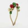 Christmas Bells Headband - Gold Tone, Red And Green