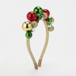 Christmas Bells Headband - Gold Tone, Red And Green