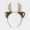 Christmas Reindeer Headband - Green, Red And Gold Tone