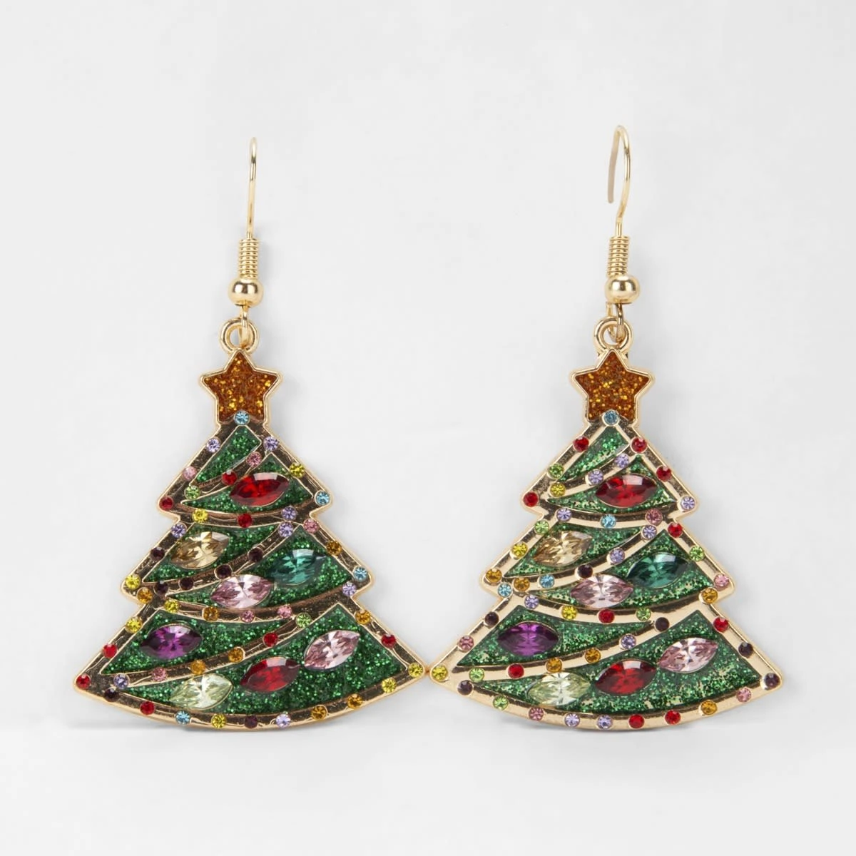 Christmas Gem Trees Earrings - Green And Gold Tone 3 Christmas Gem Trees Earrings - Green And Gold Tone - Image 3